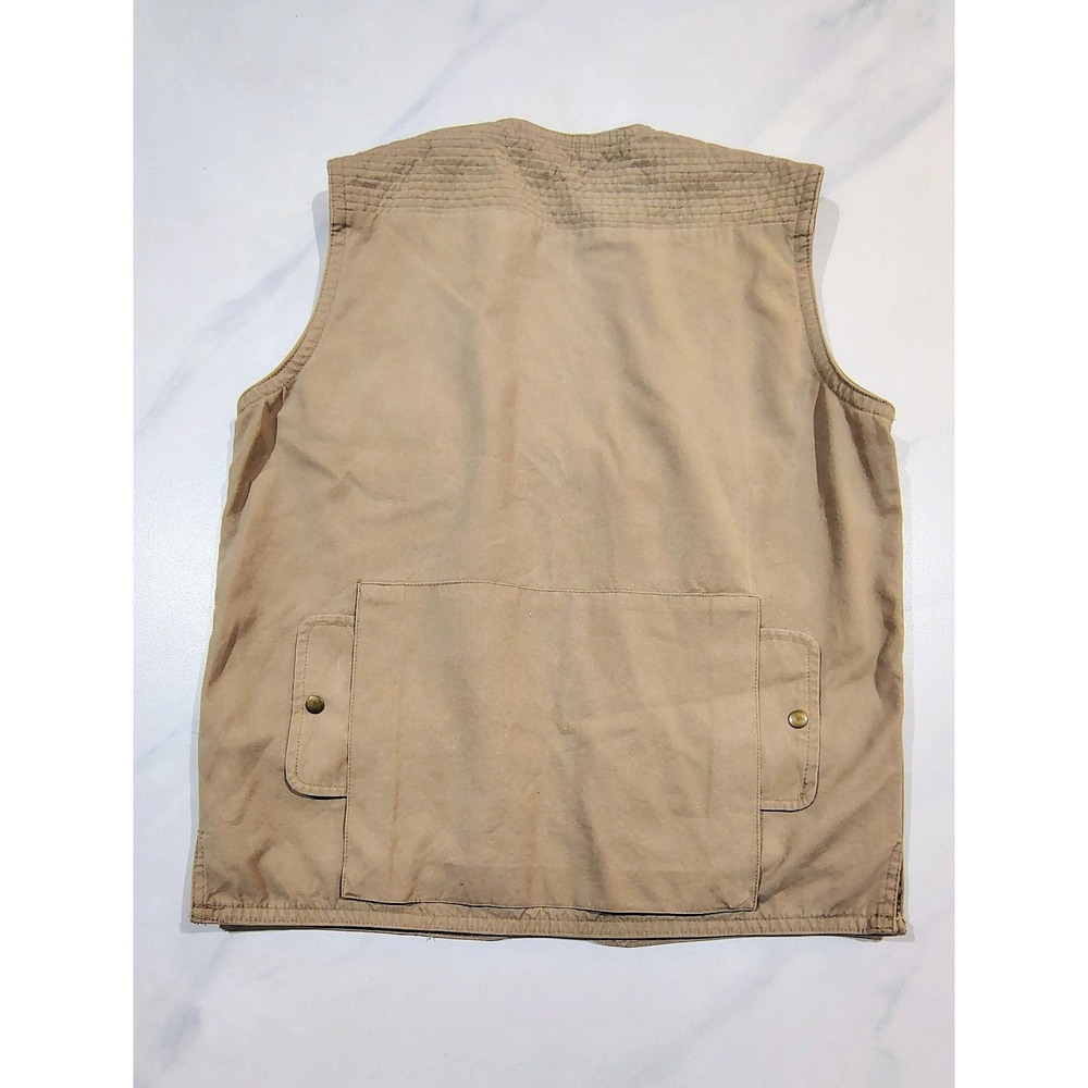 Vintage 80s Banana Republic Safari Vest Mens L Tan Khaki Cotton Utility Fishing - Picture 3 of 7